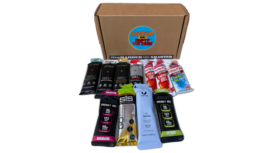 running gels for training, endurance, sis, styrkr, active roots, Victus, premium, running fuel, caffeine gels, high 5 gels, all in a display box